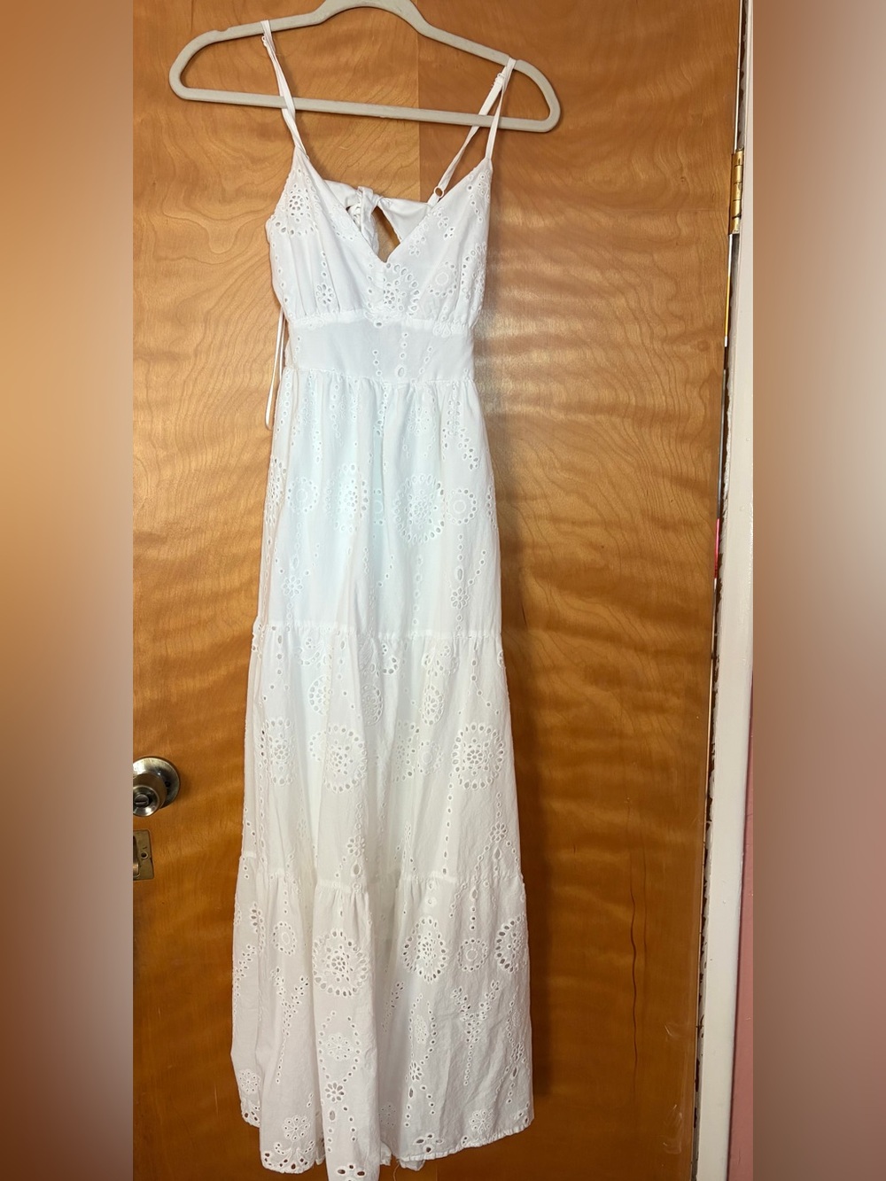 Women’s White Eyelet Maxi Dress - Spaghetti Strap Summer Dress